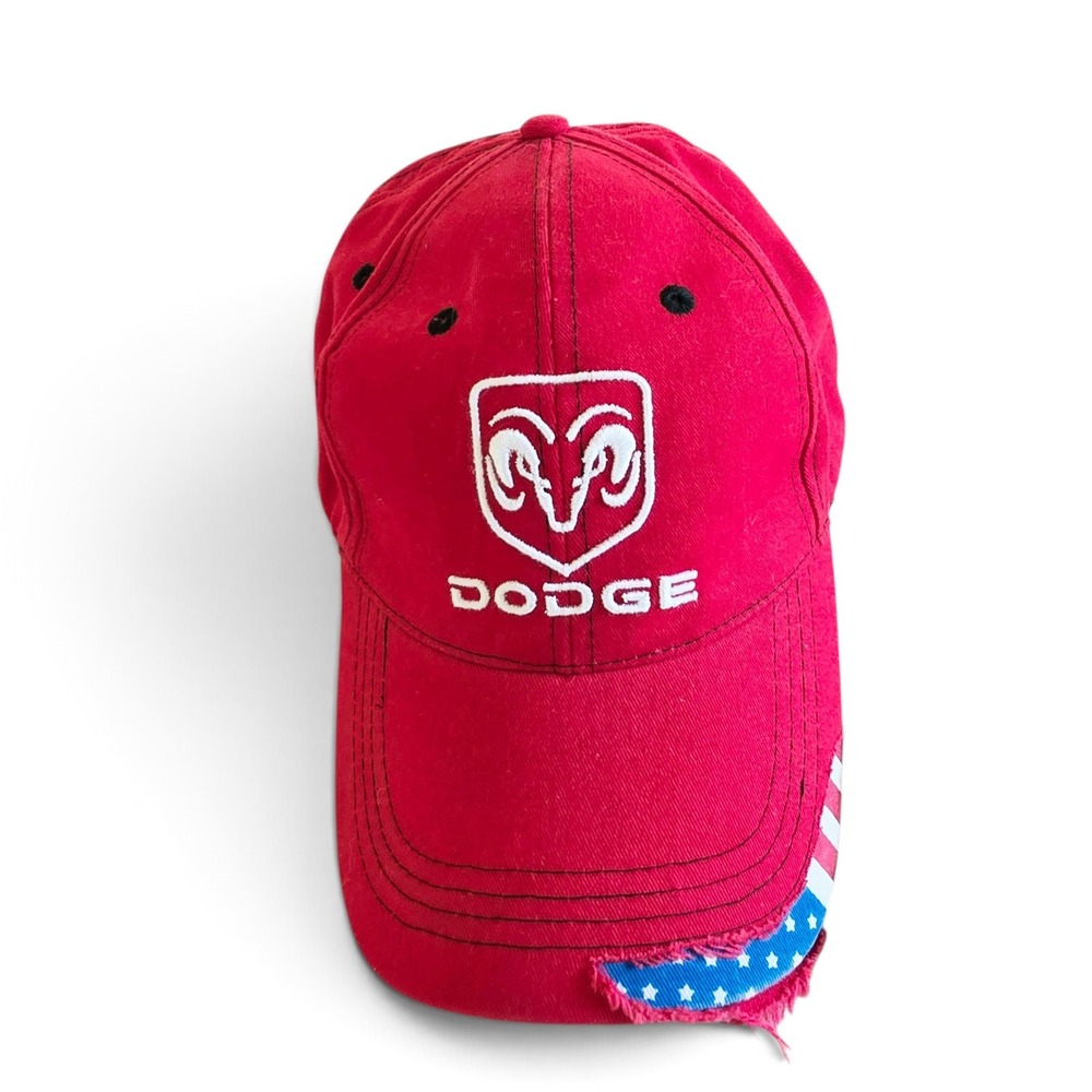 Dodge Ram Logo Red Baseball Cap Snapback Hat 2008 Chrysler Distressed USA Brim